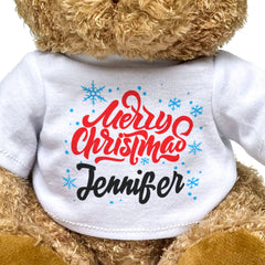 MERRY CHRISTMAS JENNIFER - Teddy Bear - Cute Cuddly - Funny Xmas Gift Present