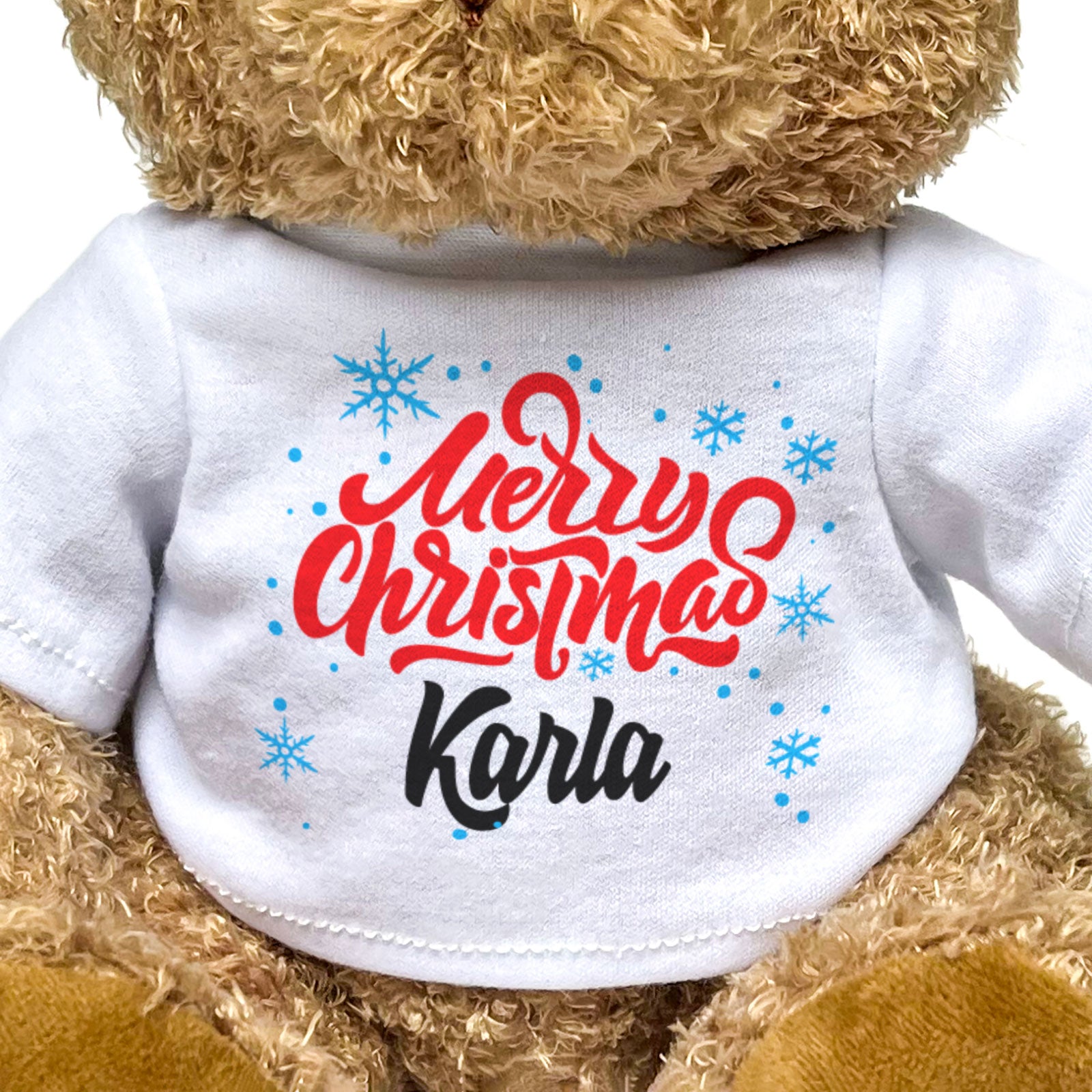 MERRY CHRISTMAS KARLA - Teddy Bear - Cute Cuddly Soft - Xmas Gift Present