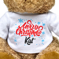 MERRY CHRISTMAS KAT - Teddy Bear - Cute Cuddly Soft - Xmas Gift Present
