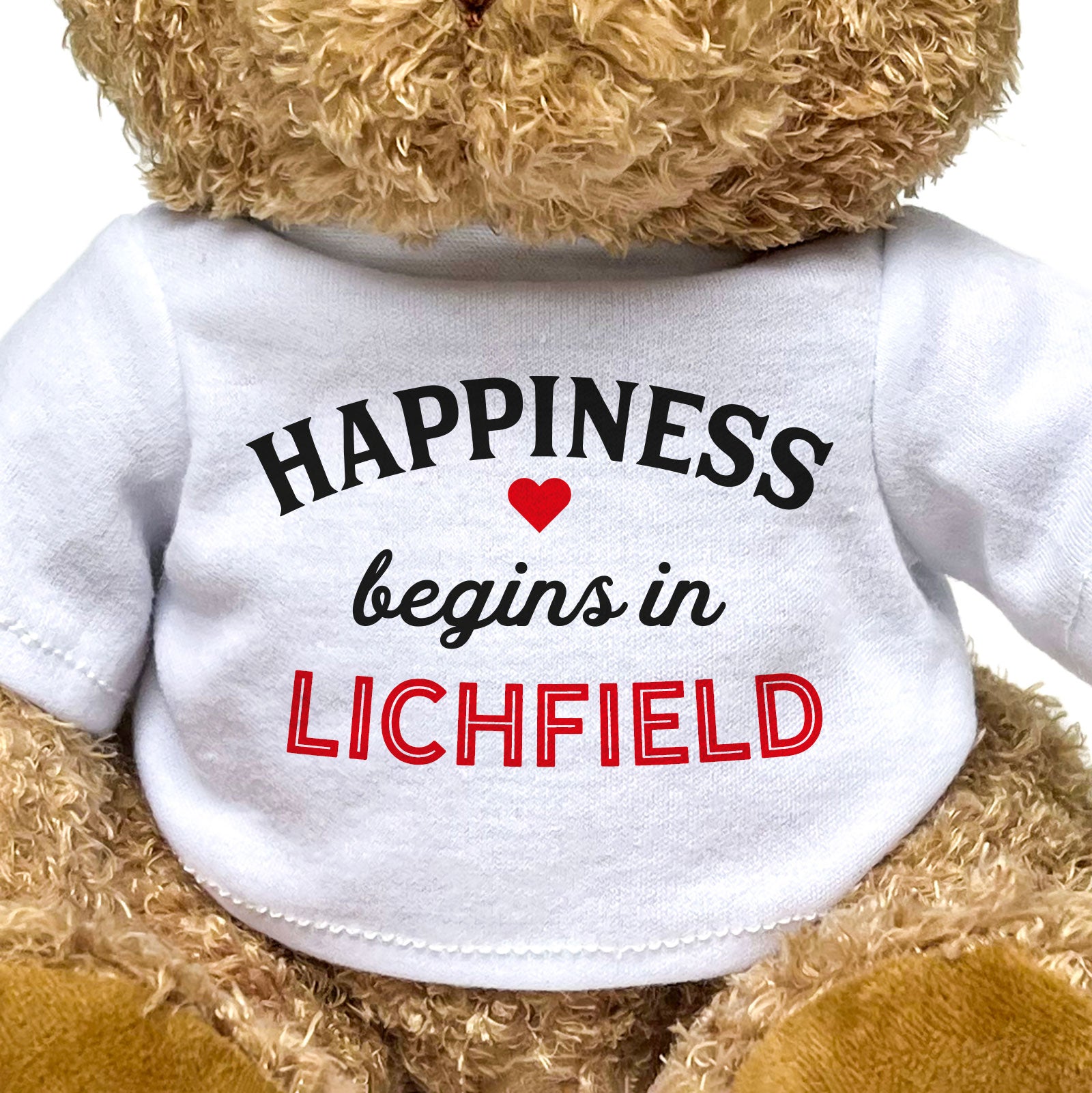 HAPPINESS BEGINS IN LICHFIELD - Teddy Bear - Cute Cuddly Soft - Gift Present