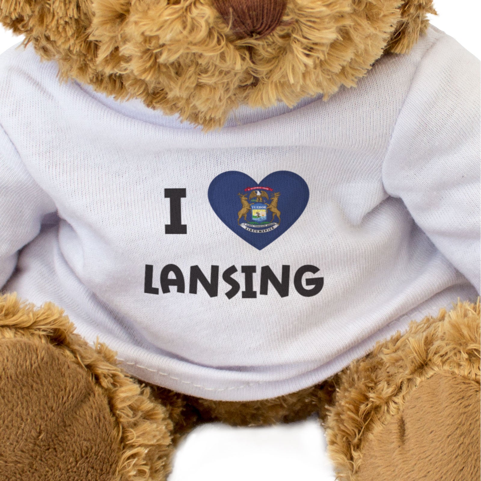 I LOVE LANSING (MICHIGAN FLAG) - Teddy Bear - Cute Cuddly - Gift Present