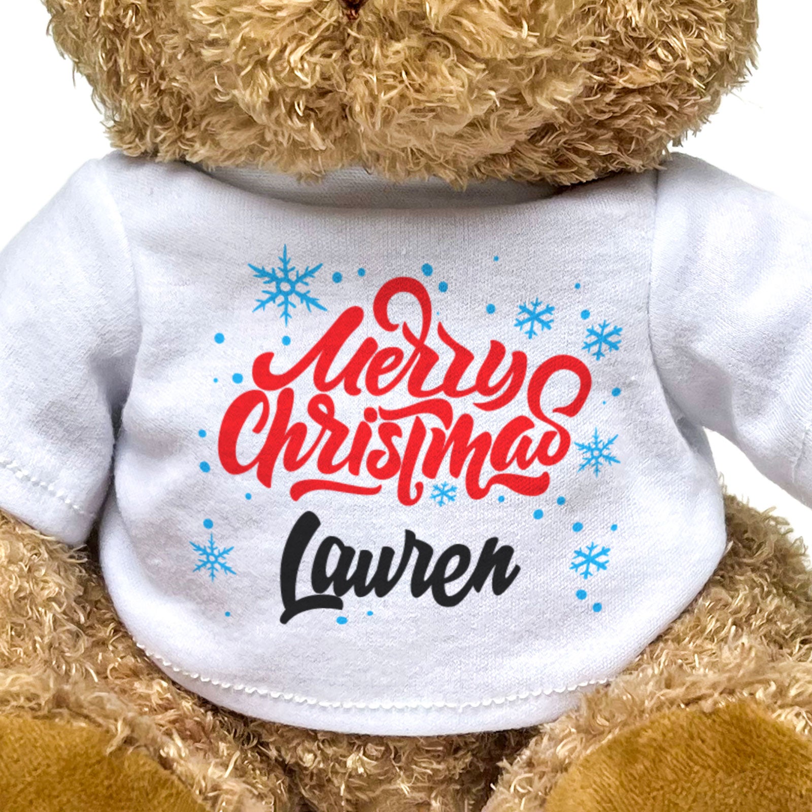 MERRY CHRISTMAS LAUREN - Teddy Bear - Cute Cuddly Soft - Xmas Gift Present