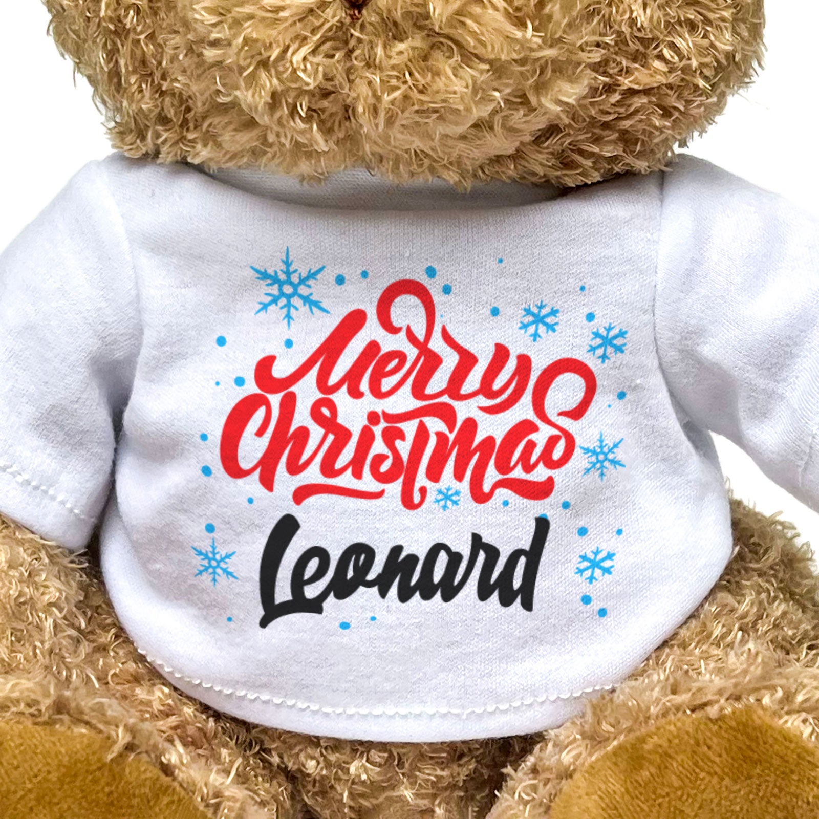 MERRY CHRISTMAS LEONARD - Teddy Bear - Cute Cuddly Soft - Xmas Gift Present