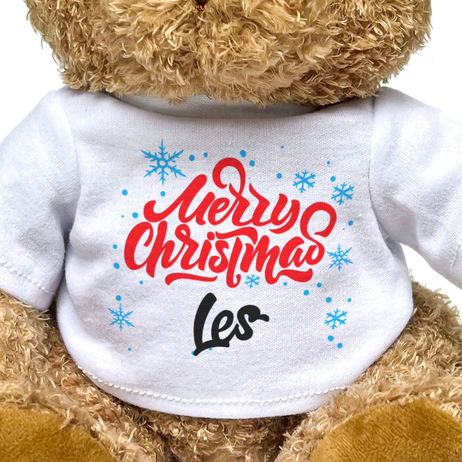 MERRY CHRISTMAS LES - Teddy Bear - Cute Cuddly Soft - Xmas Gift Present