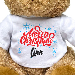 MERRY CHRISTMAS LINN - Teddy Bear - Cute Cuddly Soft - Xmas Gift Present