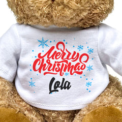 MERRY CHRISTMAS LOLA - Teddy Bear - Cute Cuddly Soft - Xmas Gift Present