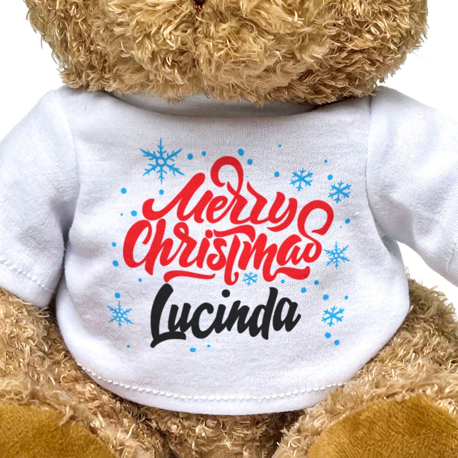 MERRY CHRISTMAS LUCINDA - Teddy Bear - Cute Cuddly Soft - Xmas Gift Present