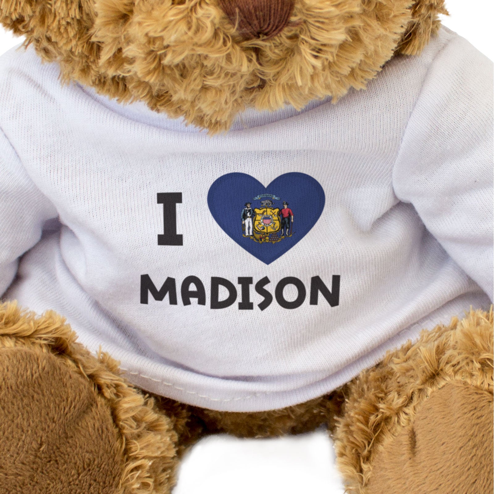 I LOVE MADISON (WISCONSIN FLAG) - Teddy Bear - Cute Cuddly - Gift Present