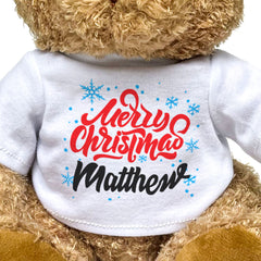 MERRY CHRISTMAS MATTHEW - Teddy Bear - Cute Cuddly Soft - Xmas Gift Present