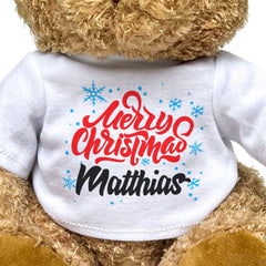 MERRY CHRISTMAS MATTHIAS - Teddy Bear - Cute Cuddly Soft - Xmas Gift Present