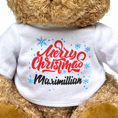 MERRY CHRISTMAS MAXIMILLIAN - Teddy Bear - Cute Cuddly Soft - Xmas Gift Present