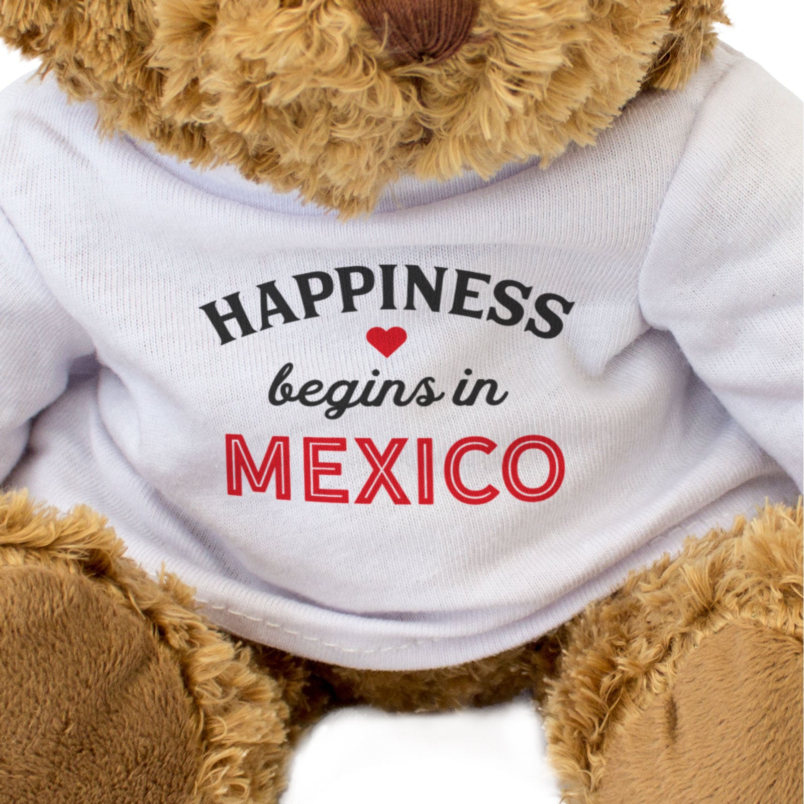 HAPPINESS BEGINS IN MEXICO - Teddy Bear - Cute Funny - Mexican Gift Present