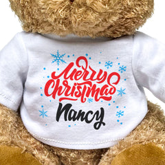 MERRY CHRISTMAS NANCY - Teddy Bear - Cute Cuddly Soft - Xmas Gift Present