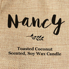 Nancy personalised faux-burlap candle gift bag