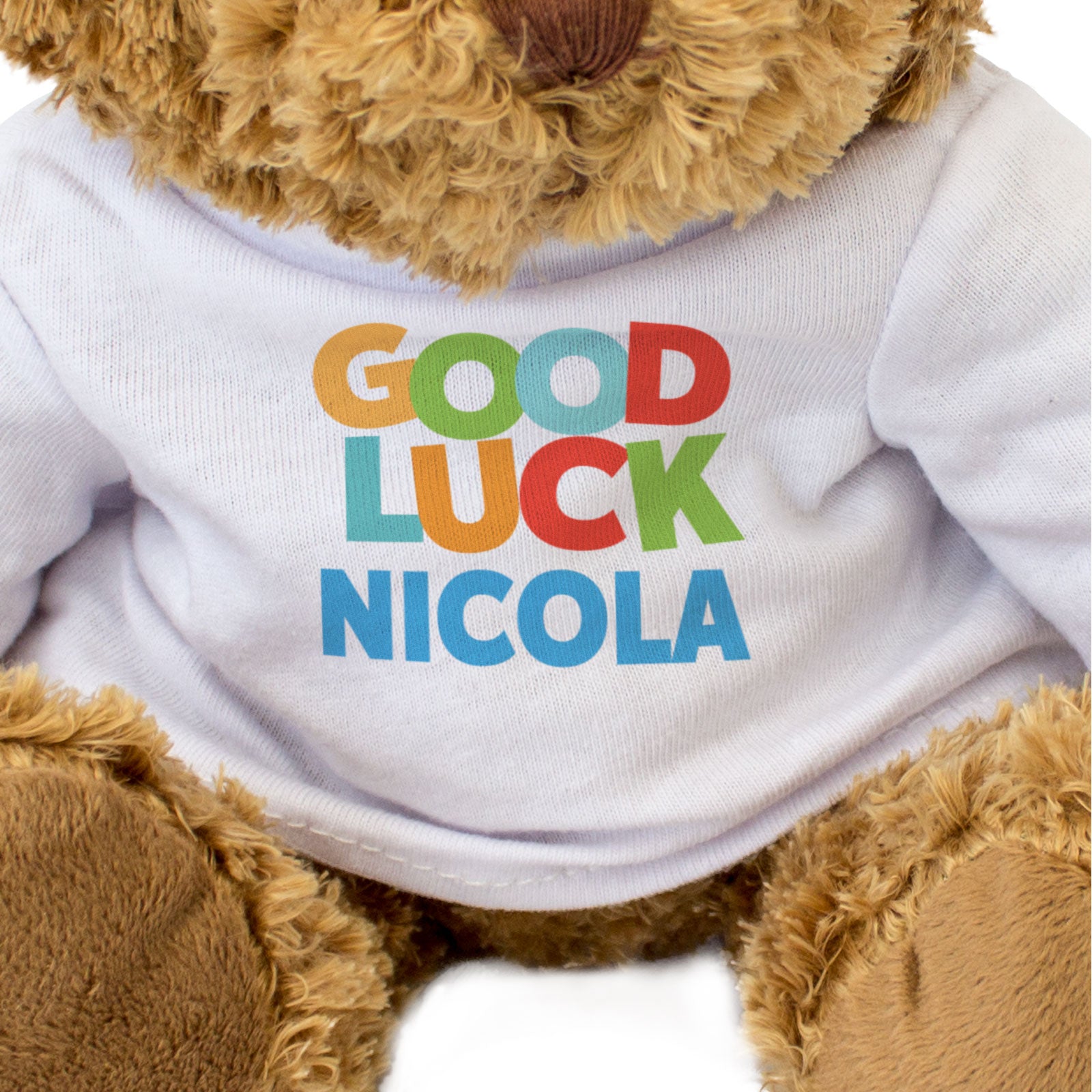 GOOD LUCK NICOLA - Teddy Bear - Cute Cuddly Soft Adorable - Funny Gift Present