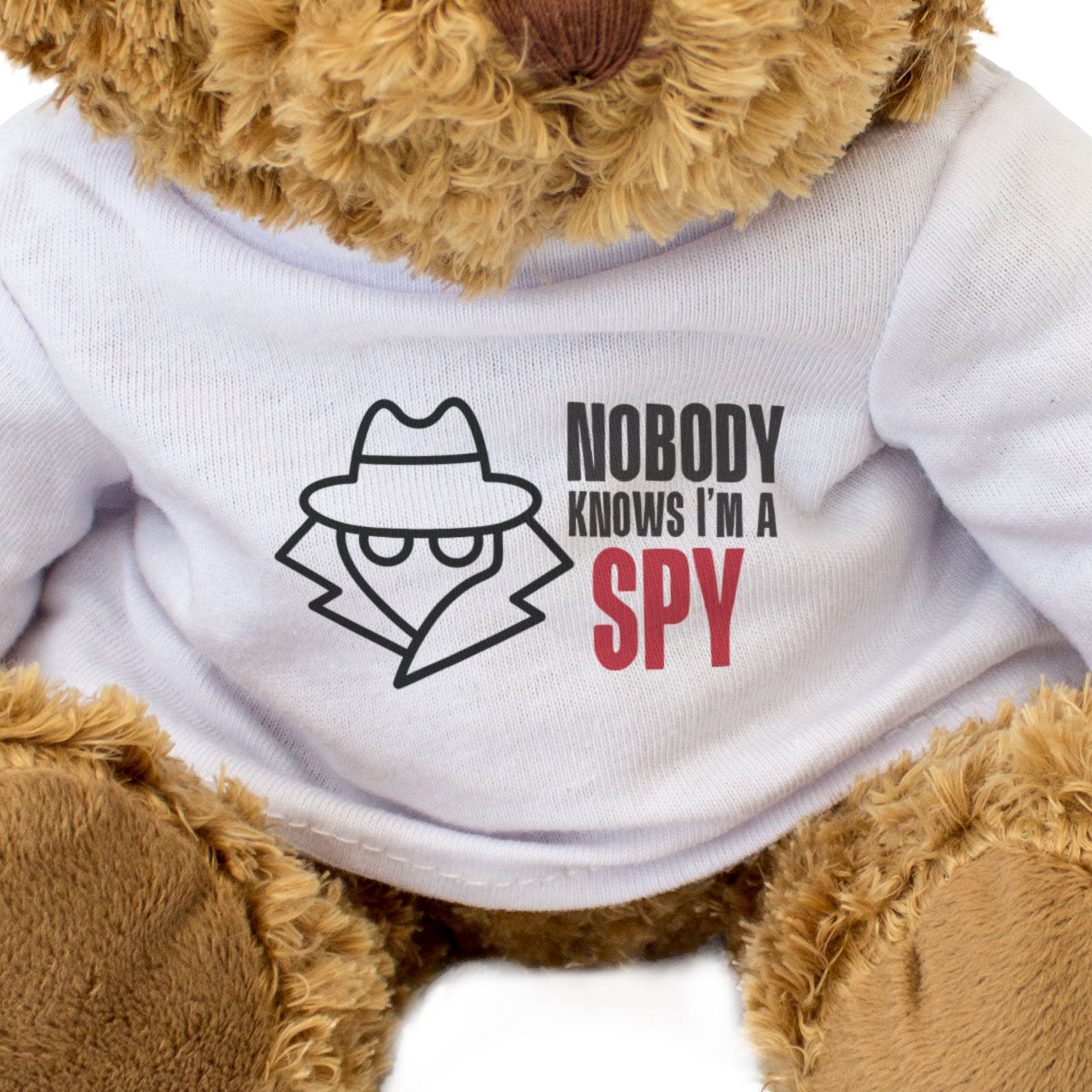 NOBODY KNOWS I'M A SPY - Teddy Bear - Cute Cuddly Soft - Funny Gift Present