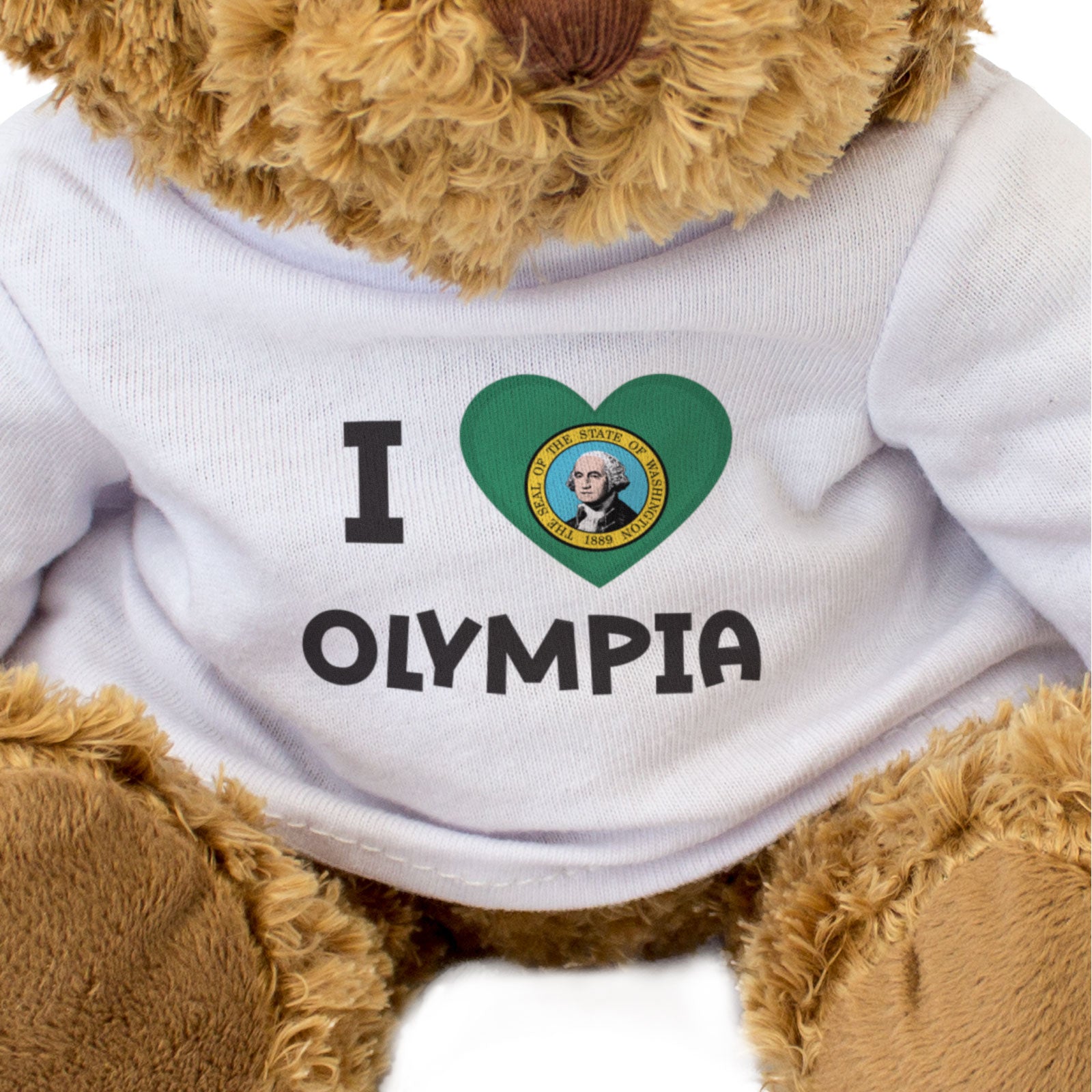 I LOVE OLYMPIA (WASHINGTON STATE FLAG) - Teddy Bear - Cute Cuddly - Gift Present