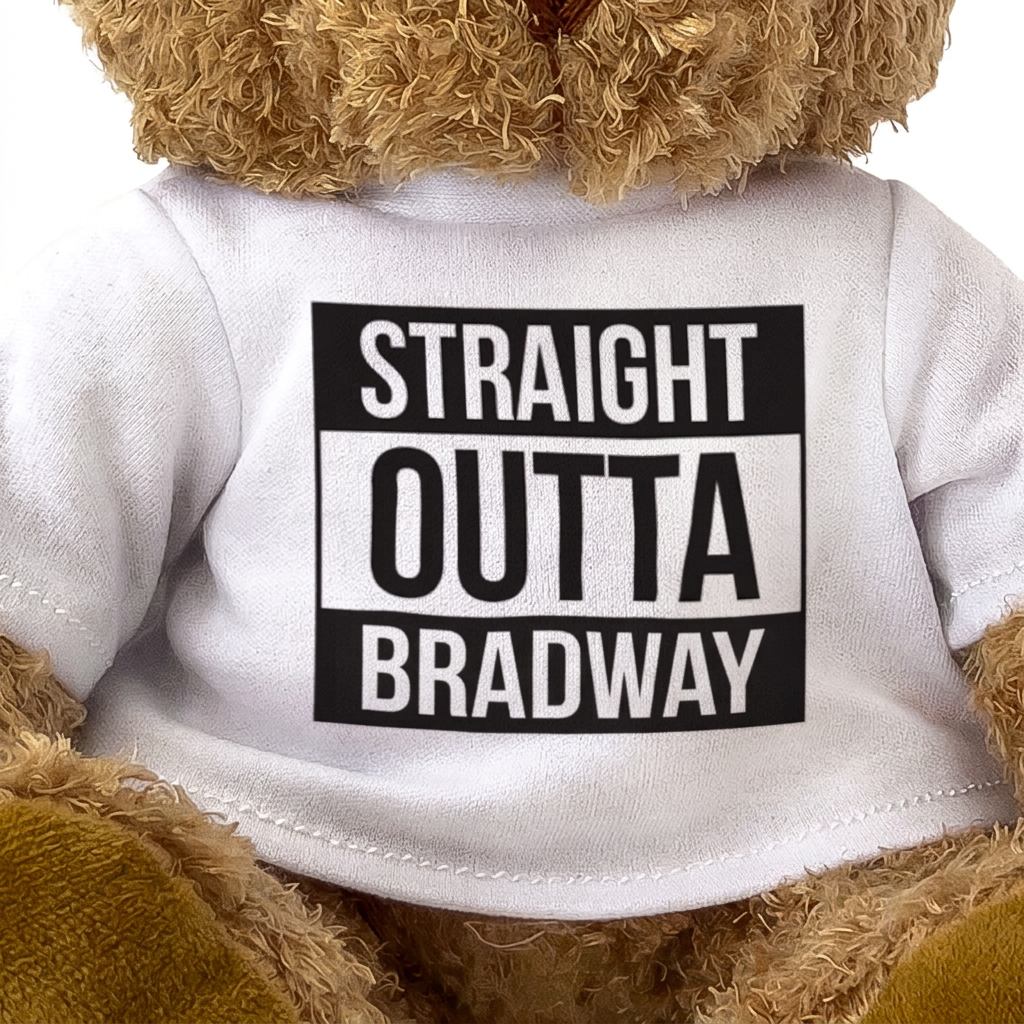 Straight Outta Bradway teddy bear, shirt design close-up