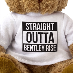 Straight Outta Bentley Rise teddy bear, shirt design close-up