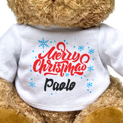 MERRY CHRISTMAS PAOLO - Teddy Bear - Cute Cuddly Soft - Xmas Gift Present