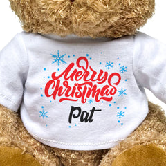 MERRY CHRISTMAS PAT - Teddy Bear - Cute Cuddly Soft - Xmas Gift Present