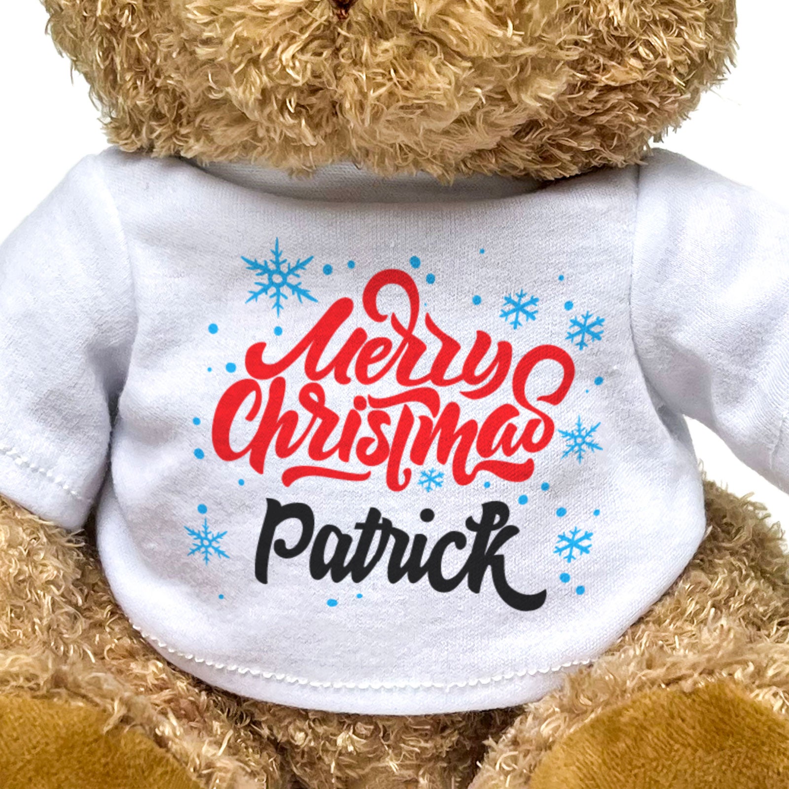 MERRY CHRISTMAS PATRICK - Teddy Bear - Cute Cuddly Soft - Xmas Gift Present