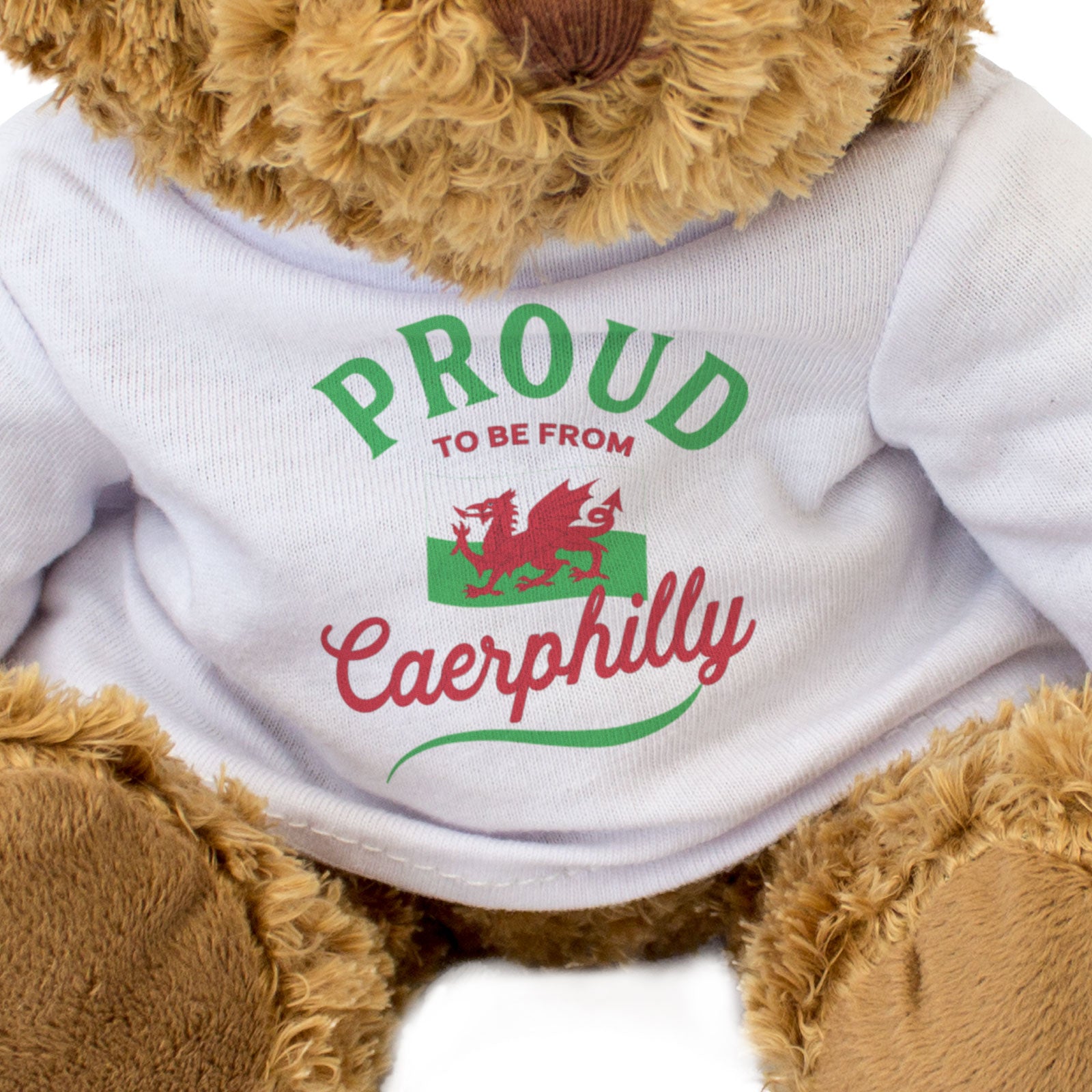 PROUD TO BE FROM CAERPHILLY (WALES FLAG) - Teddy Bear - Welsh Gift Present