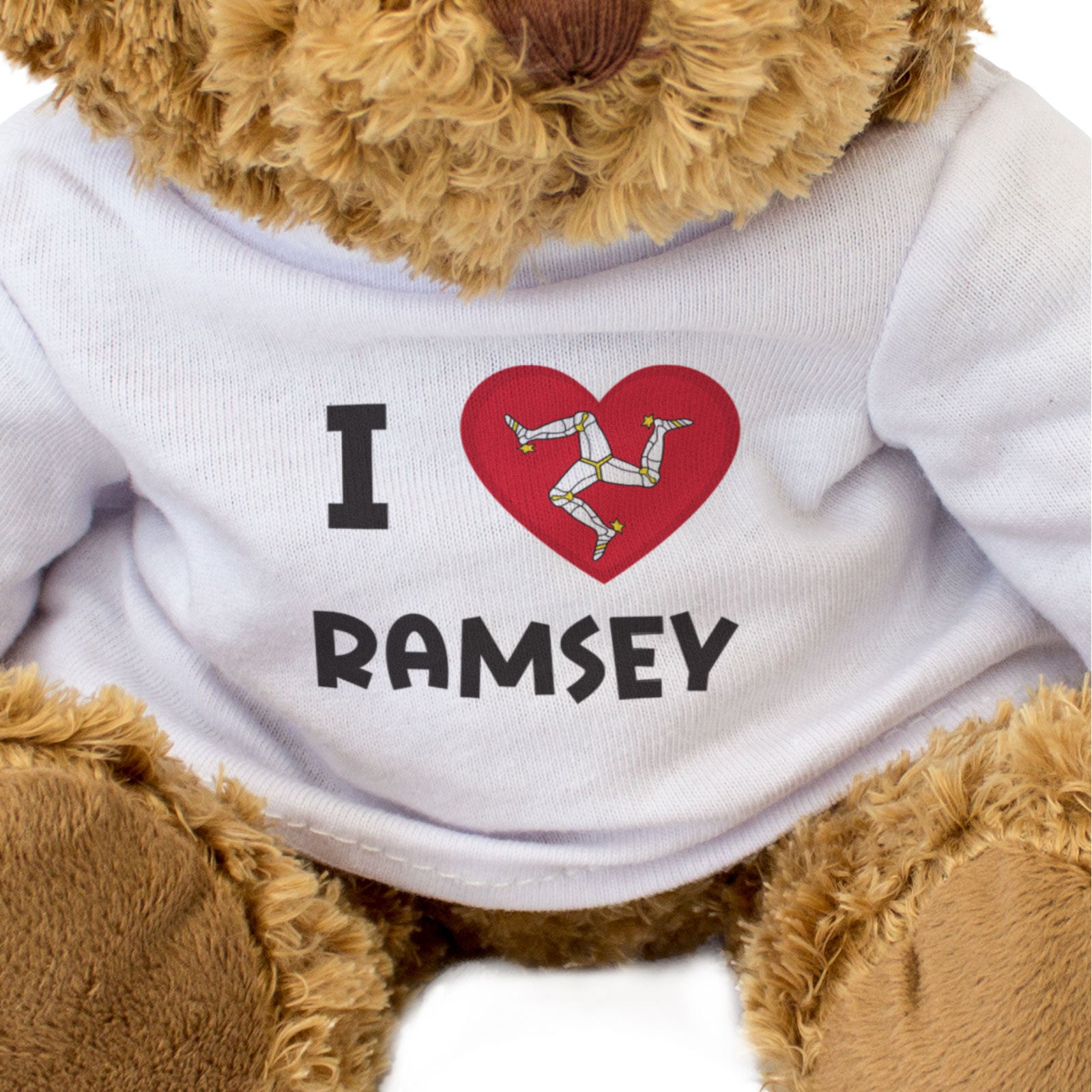 I LOVE RAMSEY (ISLE OF MAN FLAG) - Teddy Bear - Cute Cuddly - Gift Present