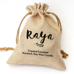 Raya personalised toasted coconut candle gift set