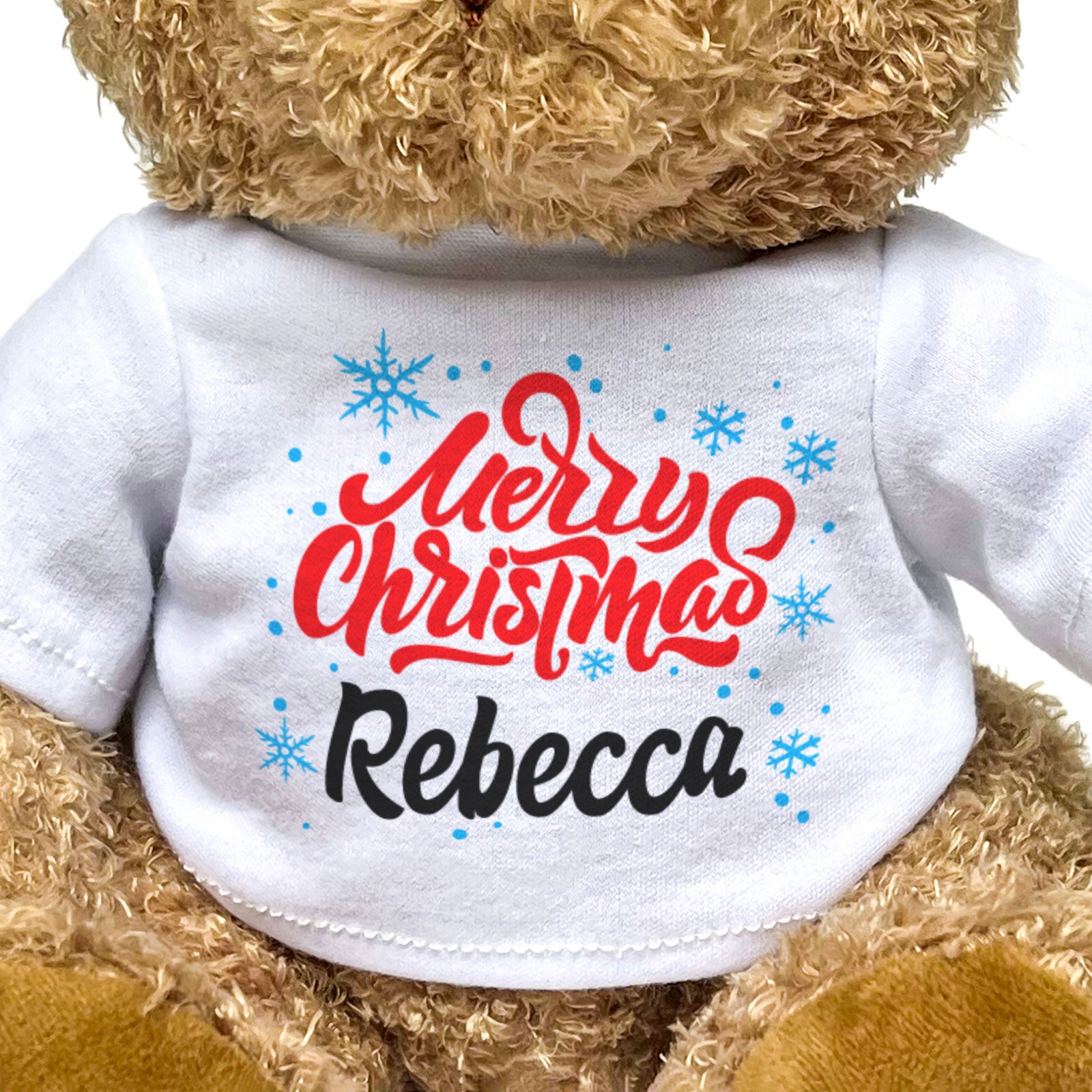 MERRY CHRISTMAS REBECCA - Teddy Bear - Cute Cuddly Soft - Xmas Gift Present