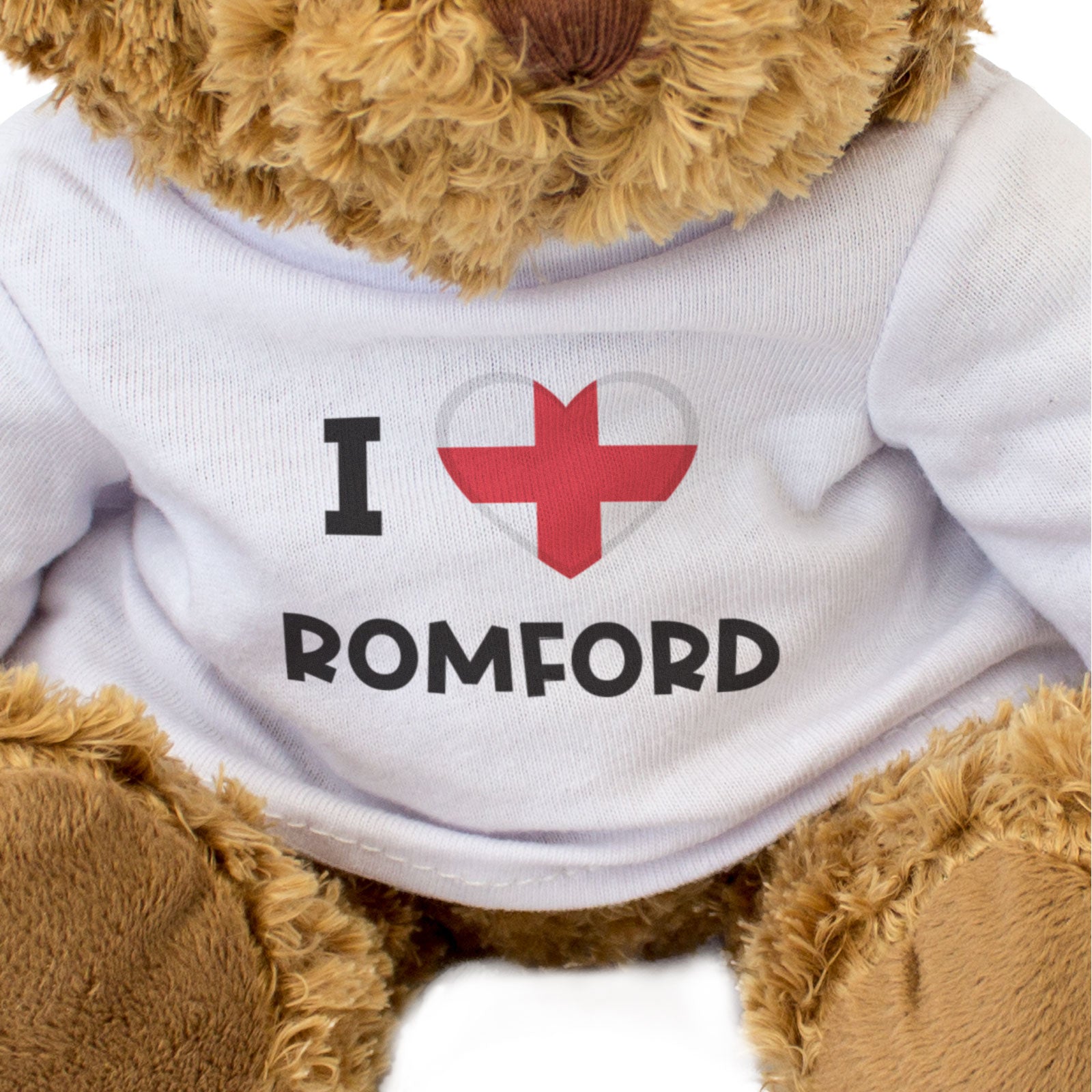 I LOVE ROMFORD (ENGLAND FLAG) - Teddy Bear - Cute Cuddly - Funny Gift Present
