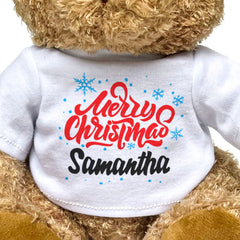 MERRY CHRISTMAS SAMANTHA - Teddy Bear - Cute Cuddly Soft - Xmas Gift Present
