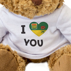 I LOVE YOU (SASKATCHEWAN FLAG) - Teddy Bear - Romantic Canadian Gift Present