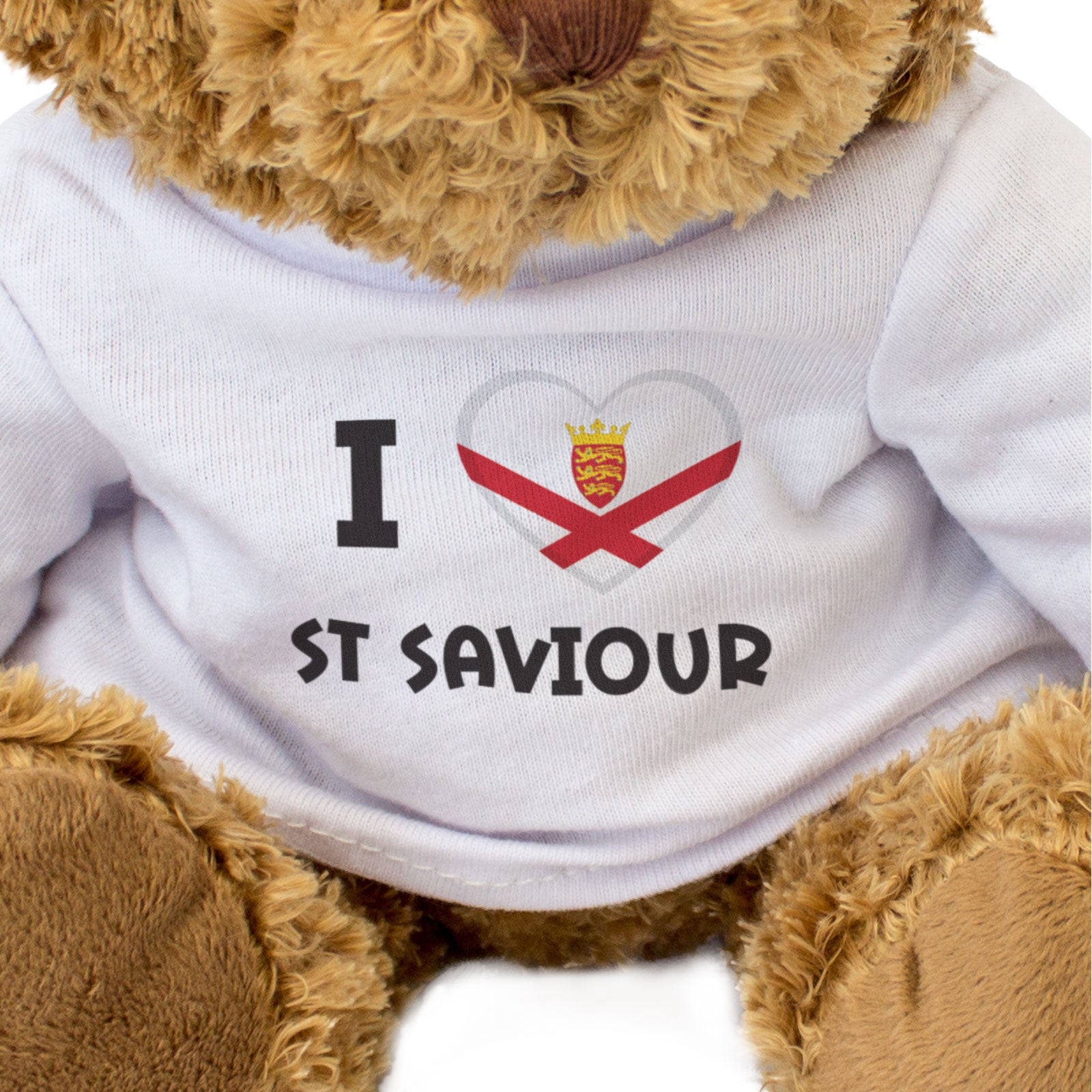 I LOVE ST SAVIOUR (JERSEY FLAG) - Teddy Bear - Cute Cuddly - Funny Gift Present