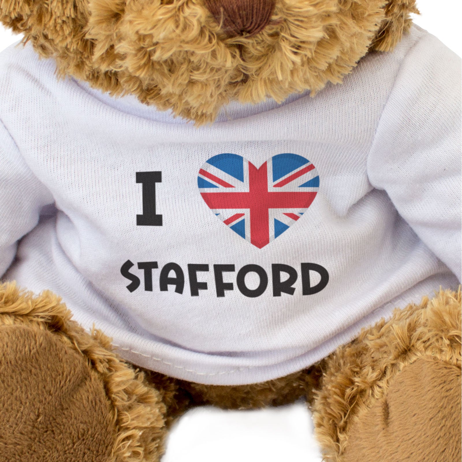 I LOVE STAFFORD (BRITISH FLAG) - Teddy Bear - Cute Cuddly - Funny Gift Present