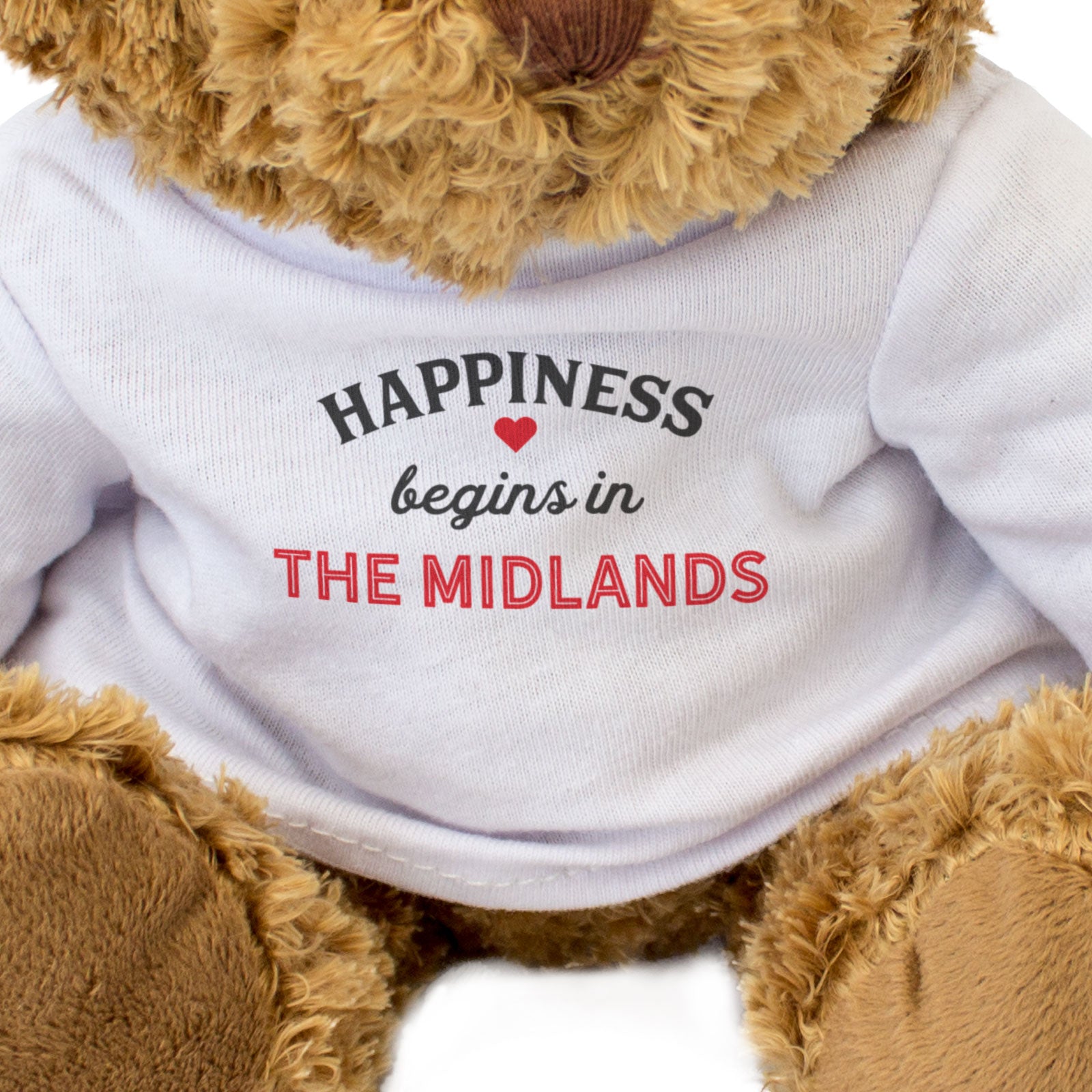 HAPPINESS BEGINS IN THE MIDLANDS - Teddy Bear - Cute Cuddly - Funny Gift Present