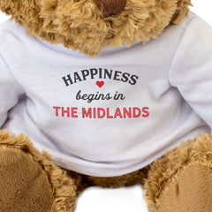 HAPPINESS BEGINS IN THE MIDLANDS - Teddy Bear - Cute Cuddly - Funny Gift Present