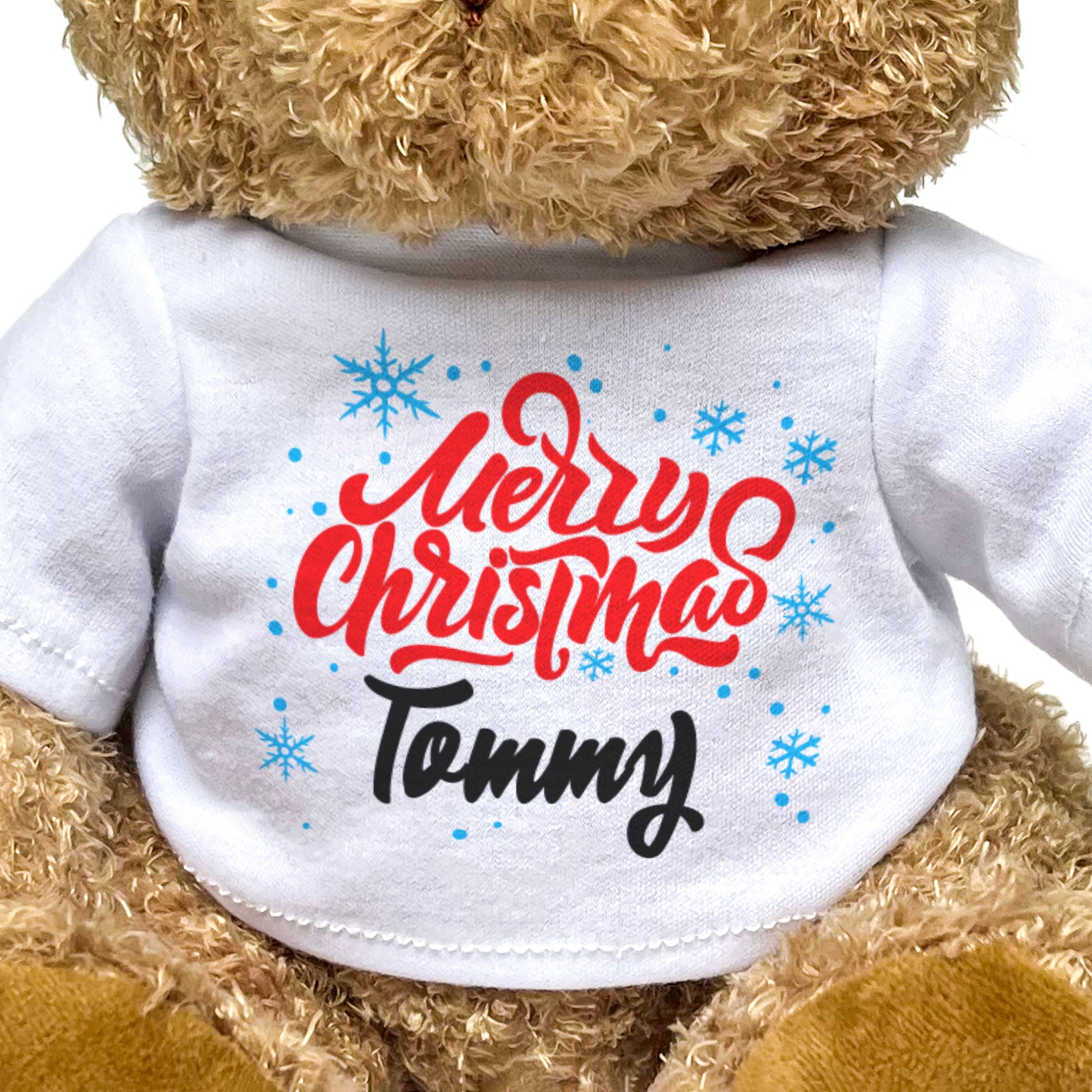 MERRY CHRISTMAS TOMMY - Teddy Bear - Cute Cuddly Soft - Xmas Gift Present