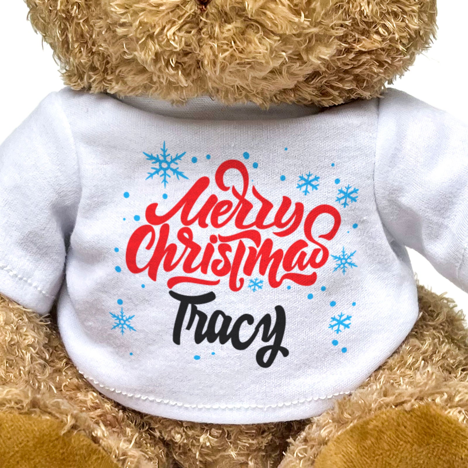 MERRY CHRISTMAS TRACY - Teddy Bear - Cute Cuddly Soft - Xmas Gift Present