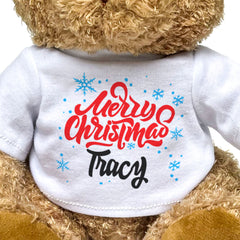 MERRY CHRISTMAS TRACY - Teddy Bear - Cute Cuddly Soft - Xmas Gift Present