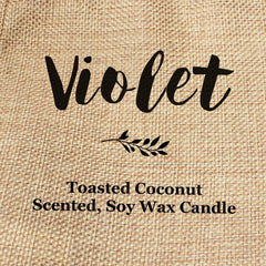 Violet personalised faux-burlap candle gift bag