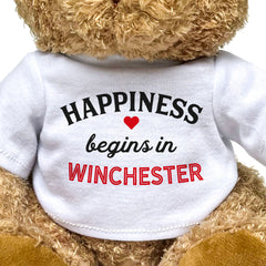 HAPPINESS BEGINS IN WINCHESTER - Teddy Bear - Cute Cuddly Soft - Gift Present