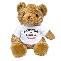 HAPPINESS BEGINS IN WORCESTER - Teddy Bear - Cute Cuddly Soft - Gift Present