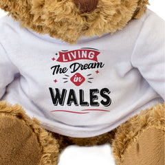 LIVING THE DREAM IN WALES - Teddy Bear - Cute - Funny Welsh Cymru Gift Present