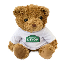 WELCOME TO DEVON (GREEN & WHITE) - Teddy Bear - Cute - Funny Gift Present