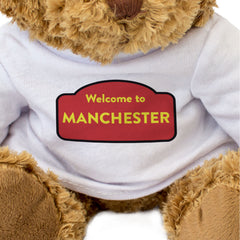 WELCOME TO MANCHESTER (RED) - Teddy Bear - Cute Cuddly - Funny Gift Present