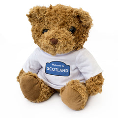 WELCOME TO SCOTLAND (BLUE & WHITE) - Teddy Bear - Funny Scottish Gift Present