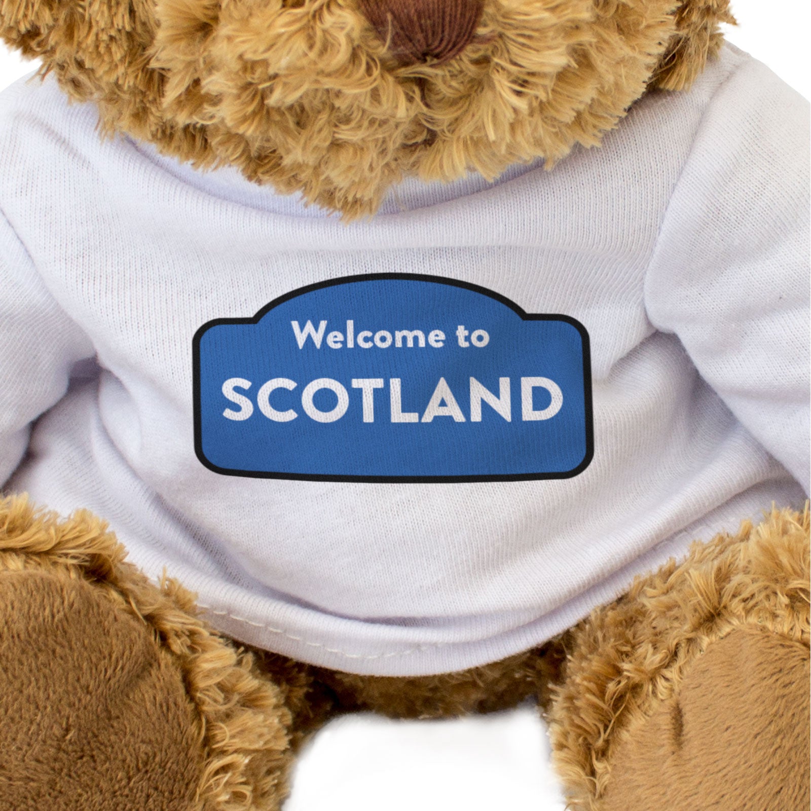 WELCOME TO SCOTLAND (BLUE & WHITE) - Teddy Bear - Funny Scottish Gift Present