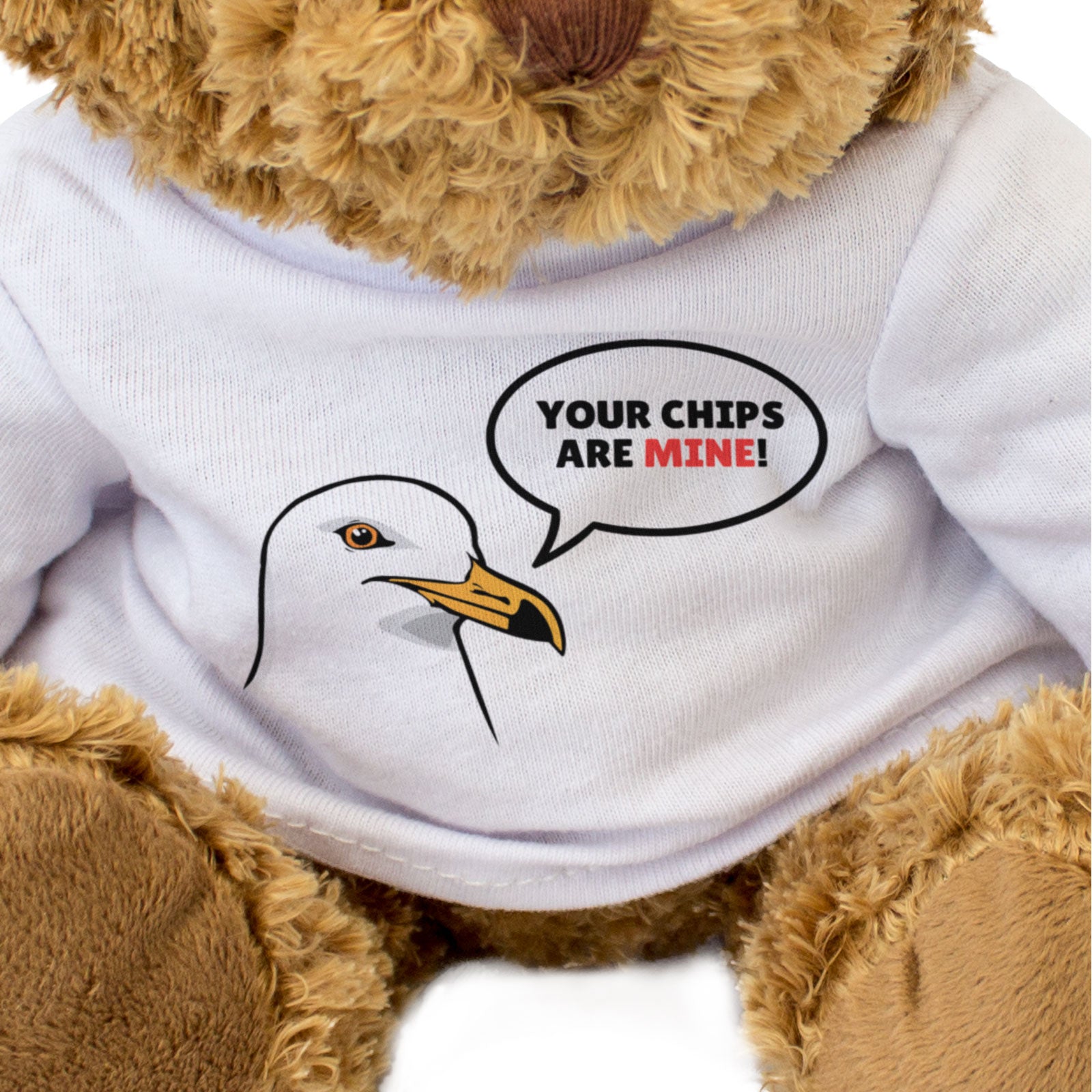 YOUR CHIPS ARE MINE (EVIL SEAGULL) - Teddy Bear - Cute - Funny Gift Present