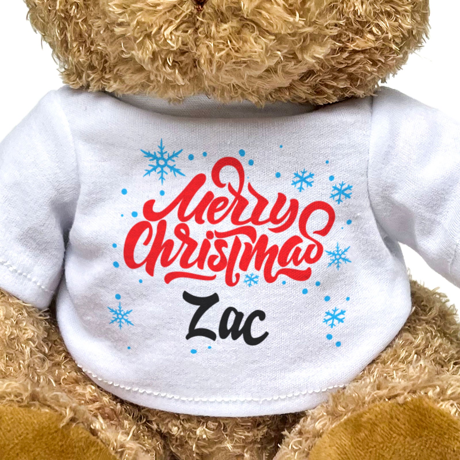 MERRY CHRISTMAS ZAC - Teddy Bear - Cute Cuddly Soft - Xmas Gift Present